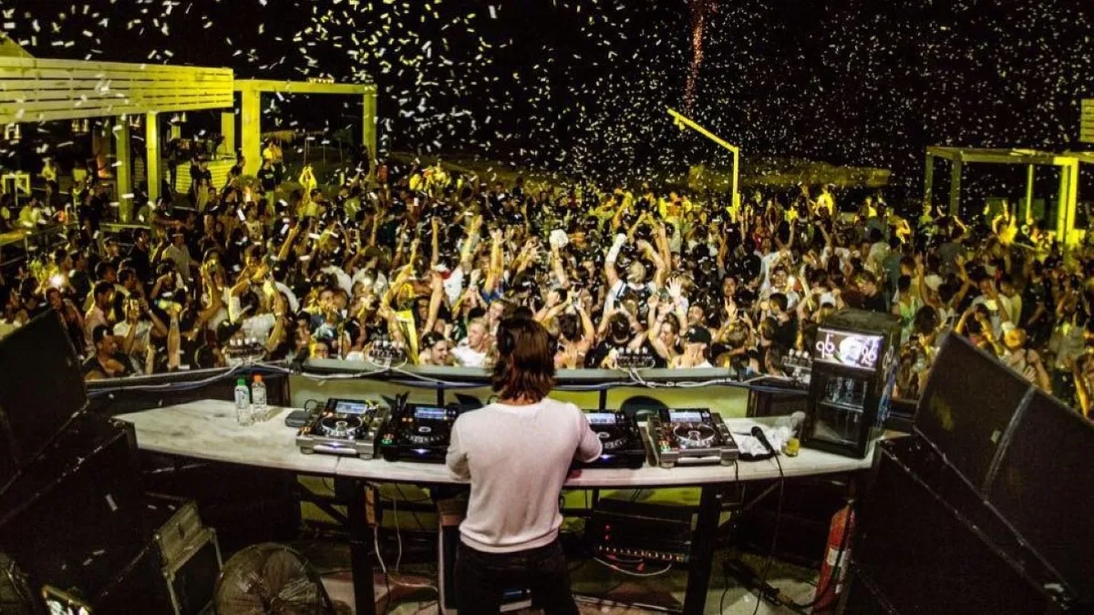 Open-air summer concert in Rhodes at night