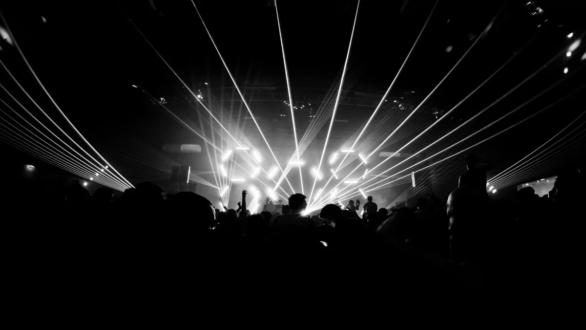 Crowd dancing at a techno club night in Bucharest