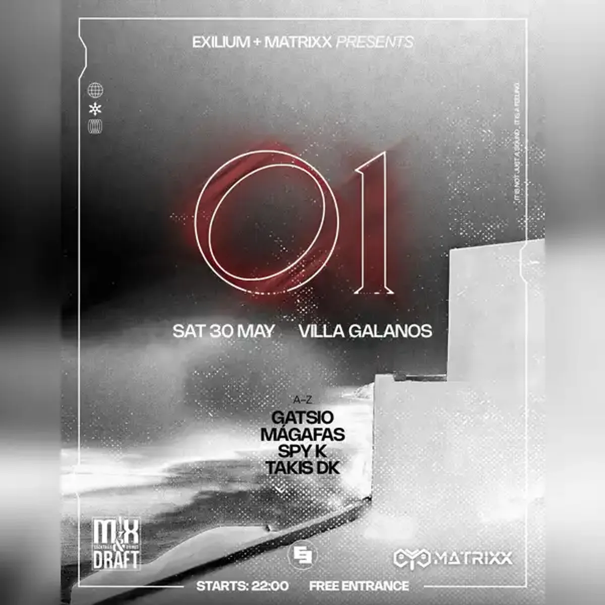EXILIUM and MATRIXX house and techno open-air session at Villa Galanos, Paros, summer 2026